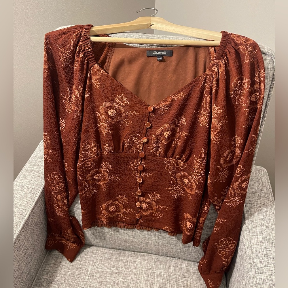 Madewell Preston Puff-Sleeve Top in Letterpress Floral